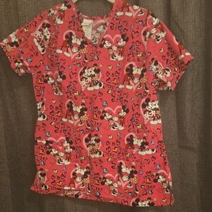 Disney Women's Red Minnie Mouse Scrub Top